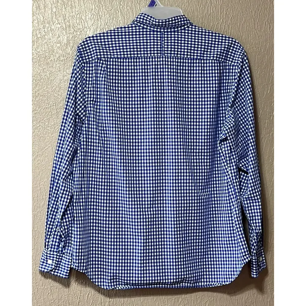 Banana Republic Camden Fit Button Up Gingham Shirt Royal Blue Academia Size XL